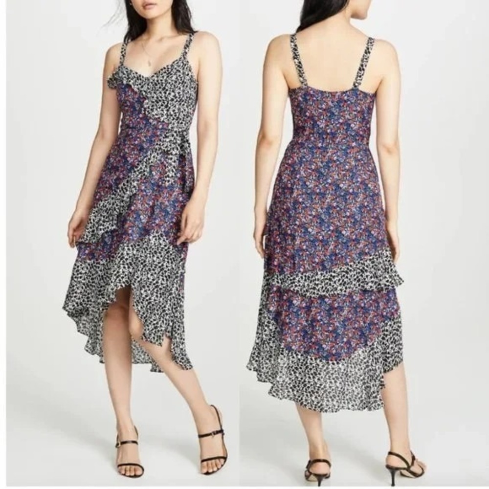 Parker NWT Kathy Mixed-Print Multi Ditsy Floral Silk Blend Hi-Low Dress Size 2